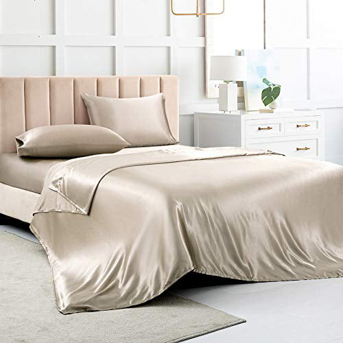 Satin Silk Flat Bed Sheet Solid Colour Bedding Quilt Cover Pillowcase Home Decor